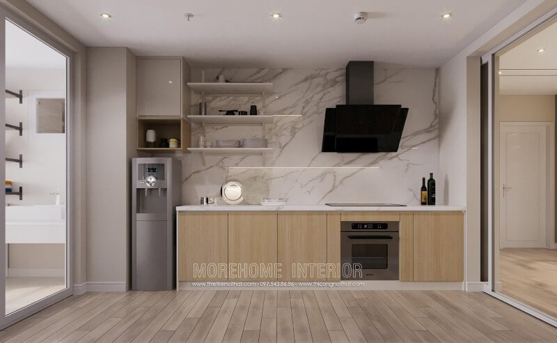 Tủ bếp gỗ công nghiệp MDF màu nâu sáng thiết kế nhiều ngăn hỗ trợ lưu chứa đồ đạc cho người nội trợ Tủ bếp đẹp, tủ bếp đẹp hiện đại, tủ bếp An Cường, tủ bếp cao cấp