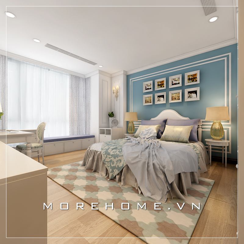 Giường ngủ chung cư tân cổ điển Giường ngủ chung cư tân cổ điển