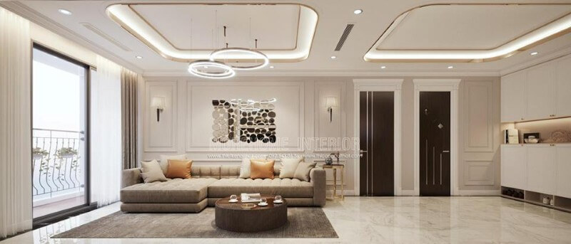 Bộ sofa bọc da màu nâu sữa mang đến vẻ đẹp ấn tượng cho không gian Trang trí nội thất chung cư
