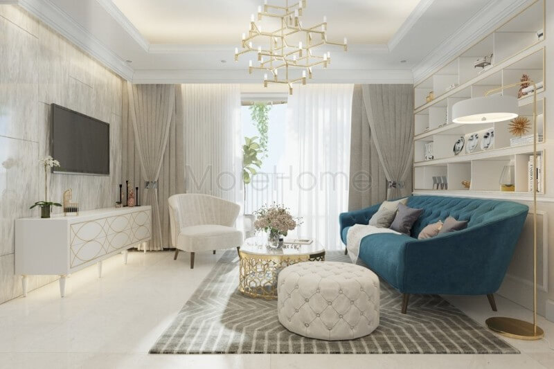 Thiết kế kệ vi vi đơn giản, tone màu trắng tinh khôi giúp làm nổi bật các đường nét trạm khắc tinh xảo Trang trí nội thất chung cư