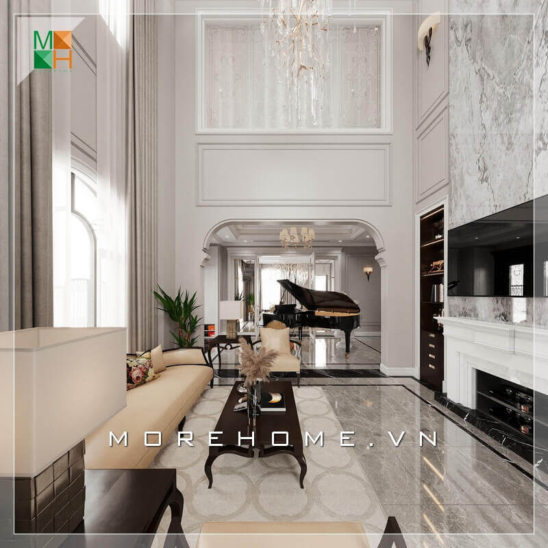 Mẫu thiết kế nội thất không gian phòng khách tân cổ điển sang trọng, cao cấp cho biệt thự, nhà phố, penthouse, chung cư cao cấp. Mẫu nội thất chung cư tân cổ điển