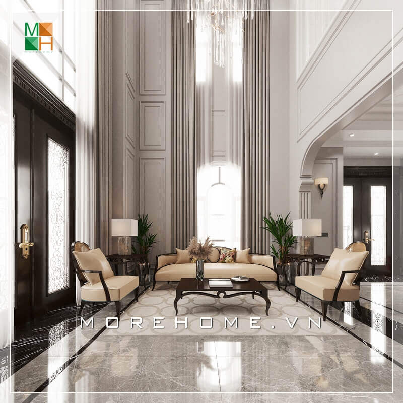 Chiêm ngưỡng mẫu thiết kế phòng khách tân cổ điển sang trọng cho biệt thự, nhà phố, chung cư cao cấp, căn hộ penthouse. Mẫu nội thất chung cư tân cổ điển