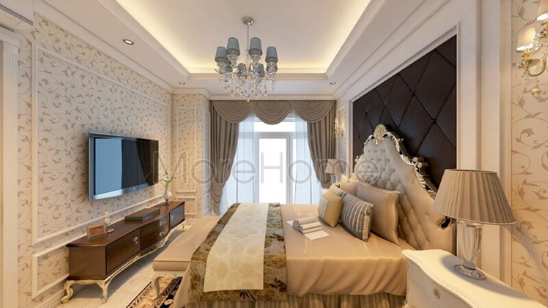 Thiết kế nội thất phòng ngủ bố mẹ thu hút mang cảm giác sang trọng và vô cùng quý phái. Nội thất chung cư tân cổ điển đẹp