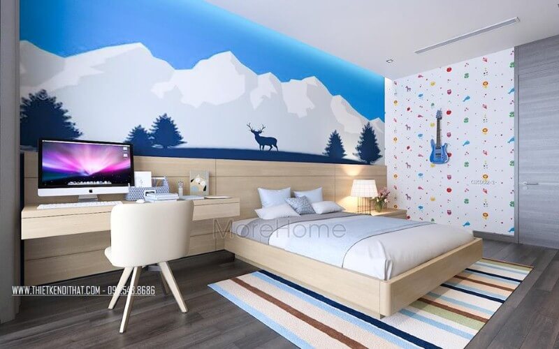 Tranh dán tường thiên nhiên sinh động, độc đáo cho phòng con. Thiết kế nội thất phòng ngủ biệt thự