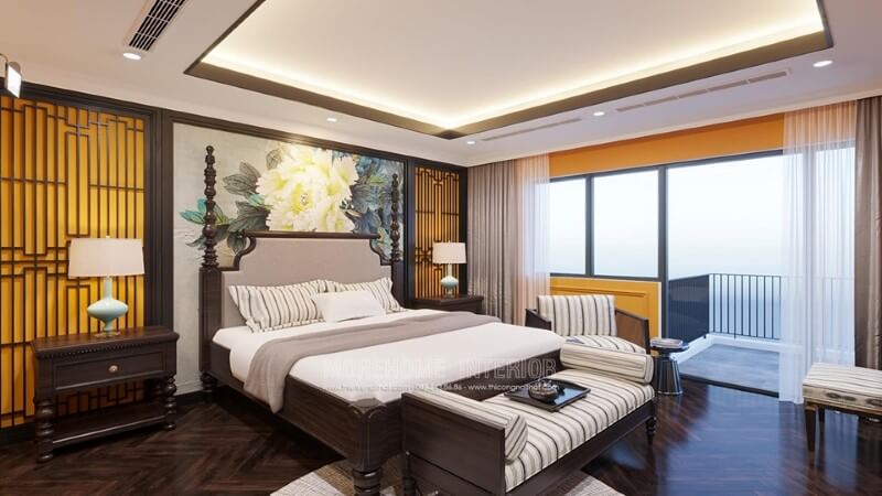 Giường ngủ gỗ tự nhiên phong cách á đông sang trọng Thiết kế nội thất phòng ăn biệt thự