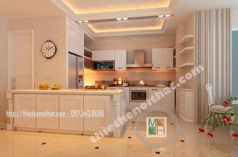Mẫu tủ bếp gỗ hiện đại kết hợp hệ thống thiết bị bếp mang đến sự tiện nghi cho người nội trợ Thiết kế phòng bếp, tủ bếp gỗ An Cường