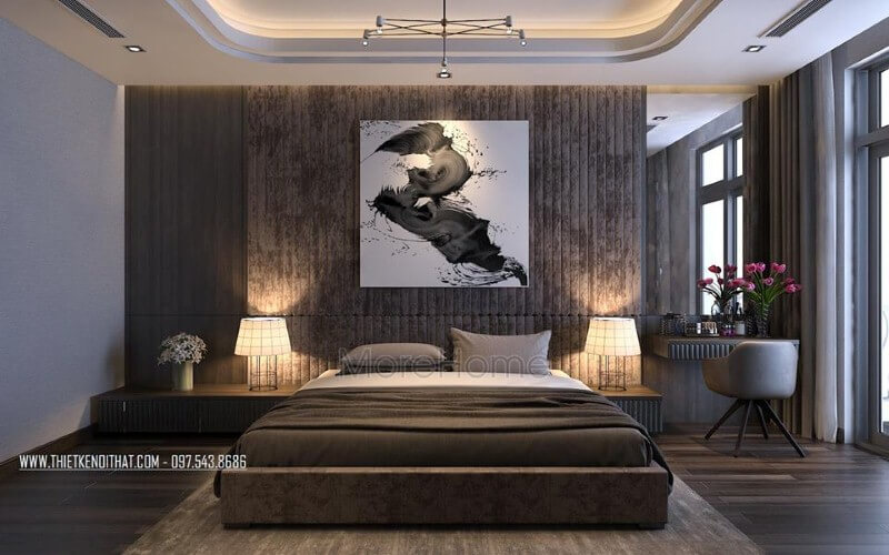 Bố trí nội thất phòng ngủ master hiện đại, đẹp, sang trọng. Thiết kế nội thất phòng ngủ biệt thự