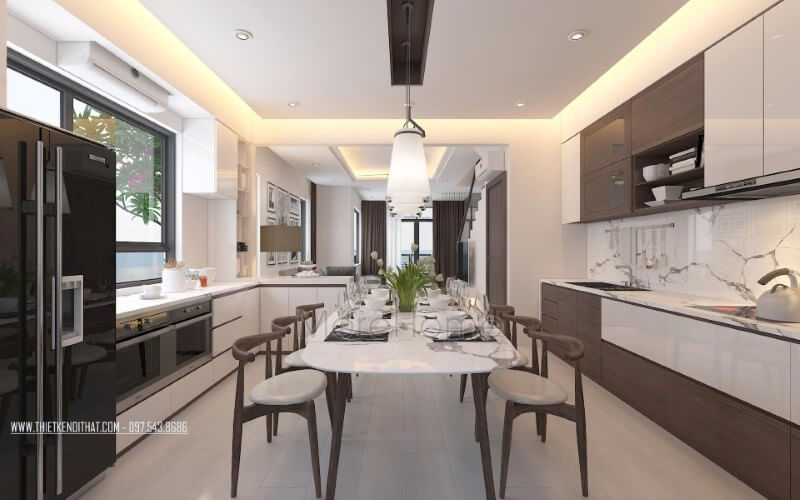 Trang trí nội thất phòng bếp hiện đại nhưng nhẹ nhàng, sang trọng. Thiết kế phòng bếp, tủ bếp đẹp