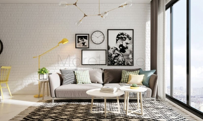 Sofa phòng khách chung cư được thiết kế tối giản, phần chân ghế được kiến trúc sư lựa chọn chất liệu sắt inox tĩnh điện cao cấp mang lại cho không gian thêm phần thanh thoát, nhẹ nhàng hơn nội thất sofa