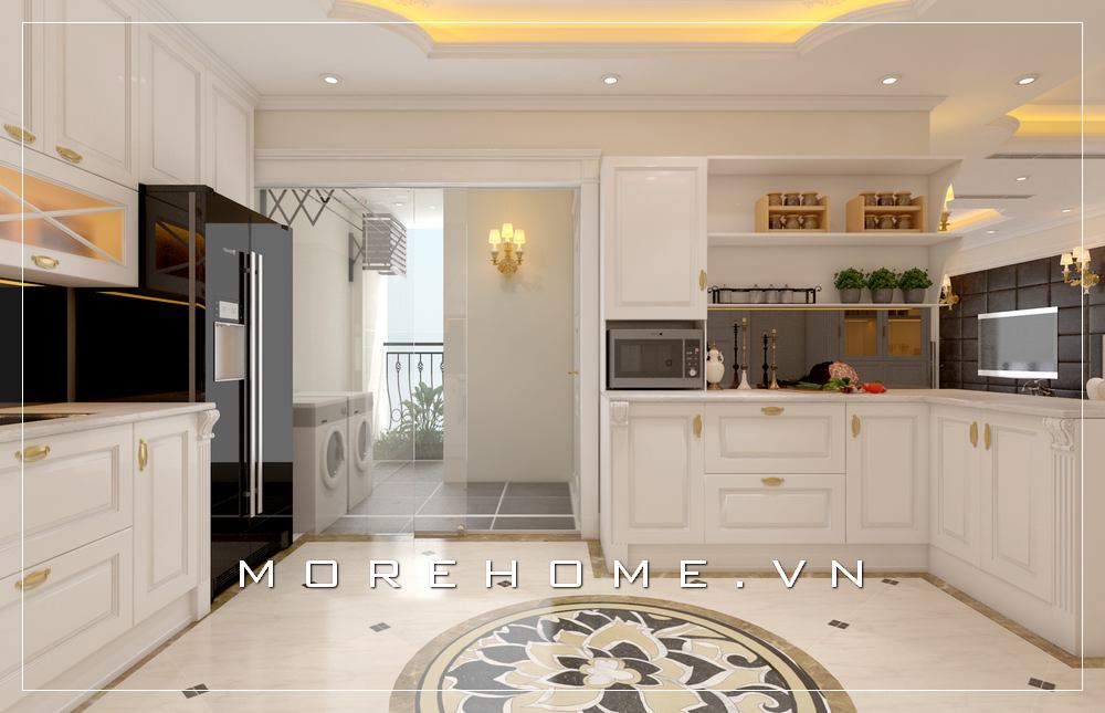 Tủ bếp gỗ tự nhiên sang trọng và cuốn hút