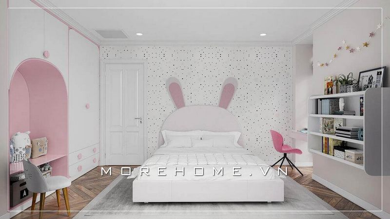 Bàn học liền kệ sách gỗ công nghiệp hiện đại cho phòng ngủ của bé