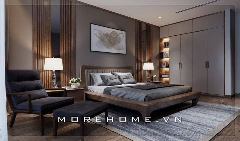 Mẫu giường ngủ gỗ cao cấp với kiểu dáng đơn giản nhưng tinh tế trong đường nét, tạo điểm nhấn nổi bật cho căn phòng.