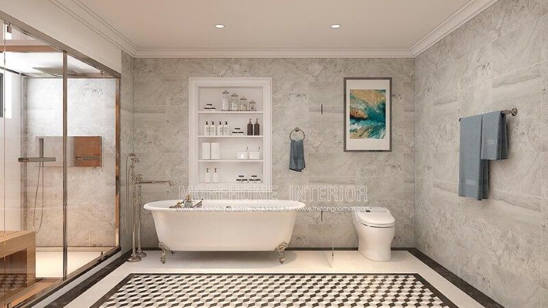 Sắp xếp phòng tắm cao cấp có bồn đẹp, sang trọng và đầy đủ tiện nghi.