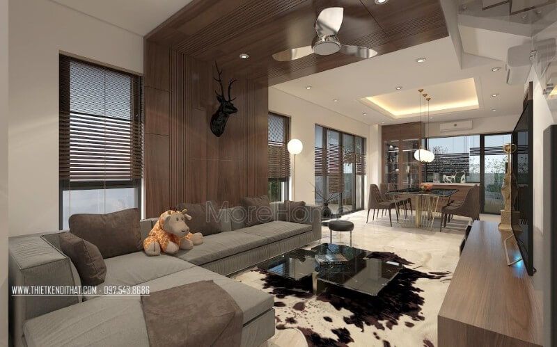 Bộ sofa góc vừa khít không gian, gợi mở một không gian thiết kế nội thất phòng khách biệt thự gọn gàng, ngăn nắp