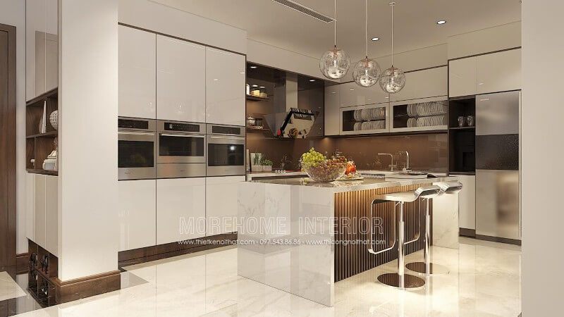 Mẫu tủ bếp gỗ công nghiệp phủ bóng gương đang là một trong những sản phẩm được ưa chuộng nhất hiện nay trên thị trường Việt