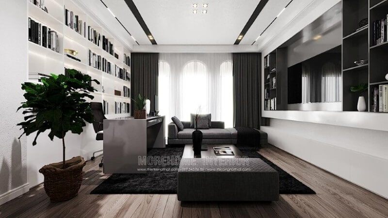 Trang trí nội thất phòng sách, phòng làm việc tại nhà đẹp với bộ sofa bọc vải cao cấp Sofa hiện đại