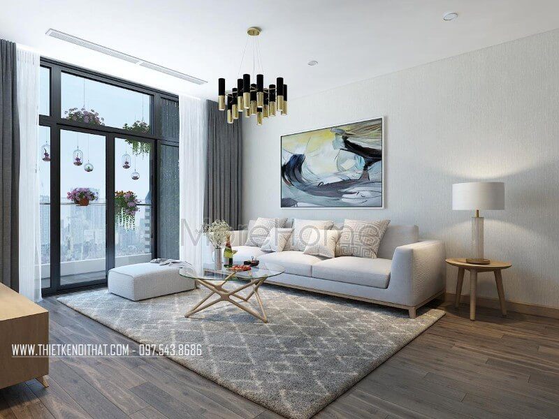 Mẫu sofa vải chân gỗ màu trắng là sự lựa chọn mà KTS và gia chủ thích mang đến điểm nhấn không thể rời mắt cho không gian. Sofa hiện đại