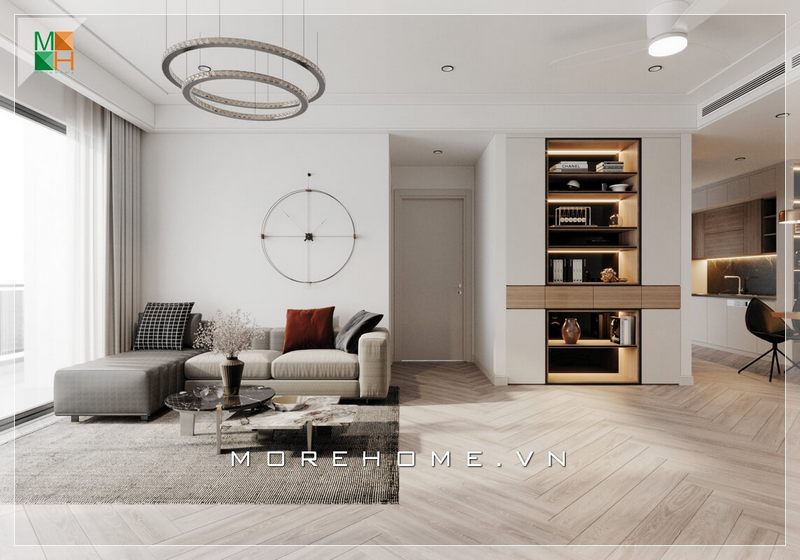 Thiết kế nội thất phòng khách căn hộ theo phong cách hiện đại vừa tiện nghi sang trong, vừa tối ưu không gian