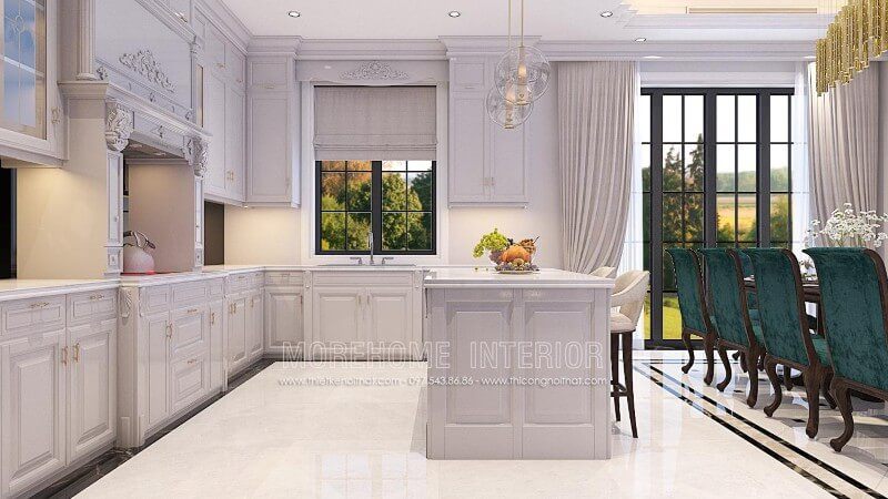 Thiết kế tủ bếp biệt thự cao cấp phong cách tân cổ điển sang trọng