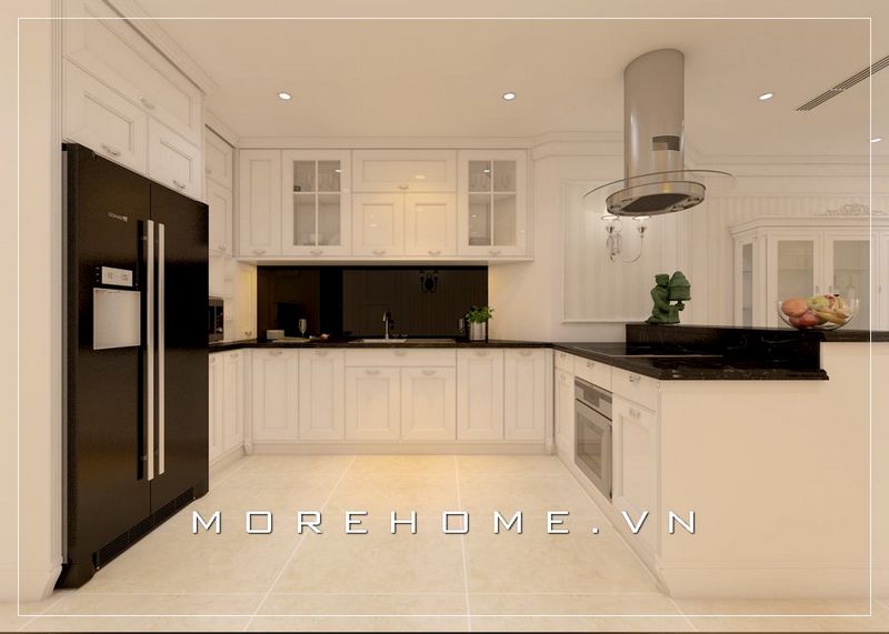 22 Hình thiết kế nội thất căn hộ có tủ bếp tân cổ điển châu Âu sang trọng