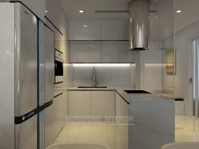 Thiết kế tủ bếp chung cư cao cấp Royal City phong cách hiện đại, trẻ trung