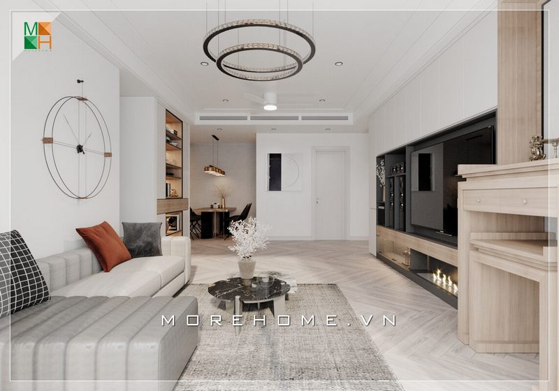 Mẫu thiết kế nội thất phòng khách của căn hộ hiện đại chinh phục những gia chủ yêu thích sự đơn giản và mong muốn không gian sống của mình thật thoáng đãng