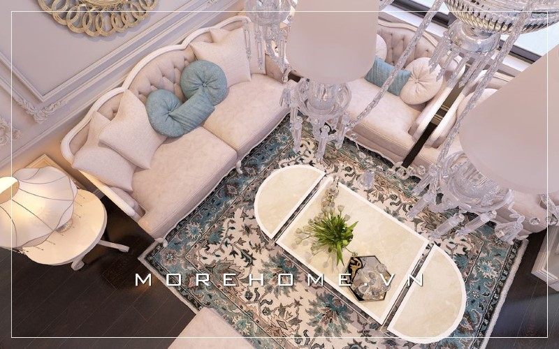 Bộ sofa phòng khách được thiết kế theo phong cách tân cổ điển giúp gia chủ khẳng định được vị thế xứng tầm.