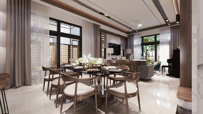 đã được trang bị
Biệt thự Strarlake Tây Hồ đã được trang bị một bộ bàn ghế ăn gỗ óc chó và ghế bọc đệm da màu trắng sang trọng.